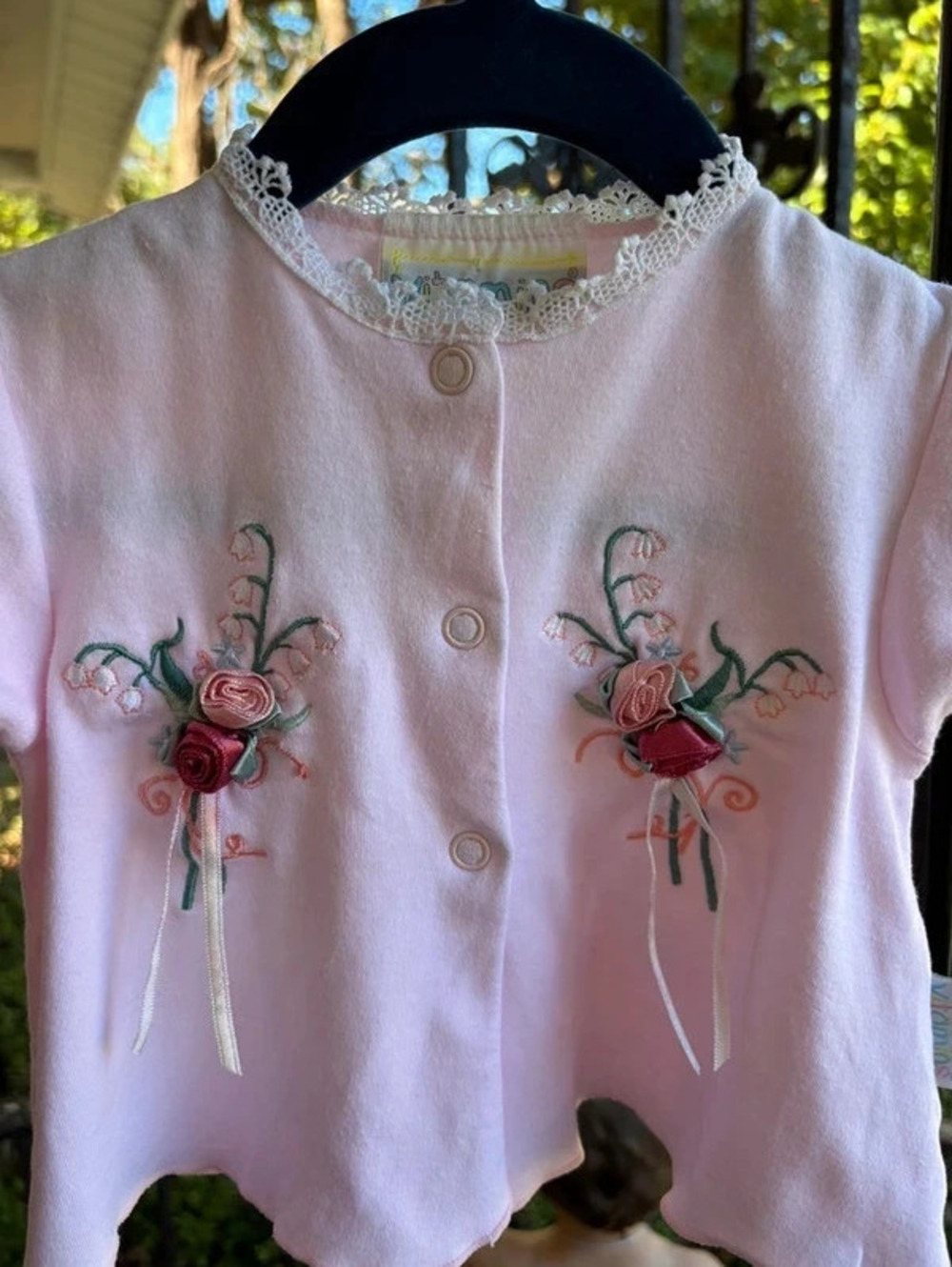 Vintage 1996 Vitamins Baby Pink Floral Ribbon Rose Cardigan 3-6M